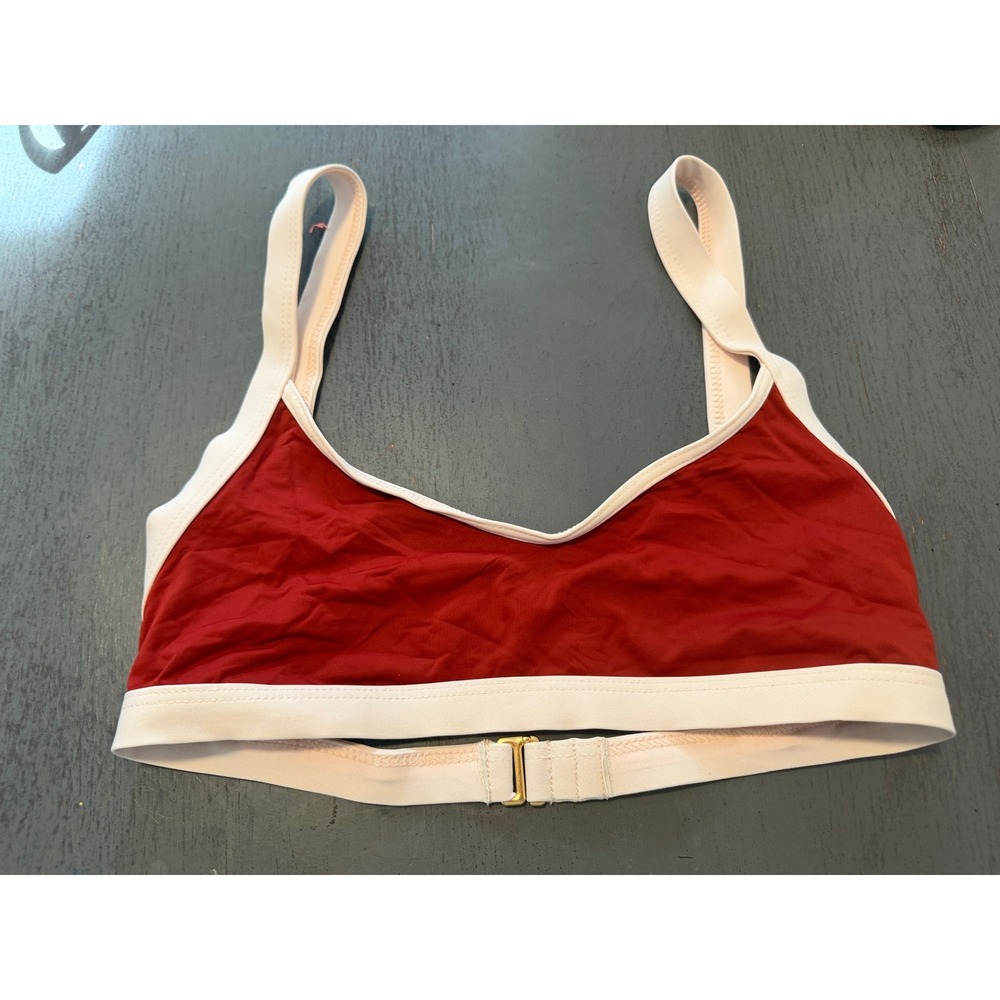 L*Space Red Cream Colorblock Bralette Bikini Top Gold Clasp NWOT